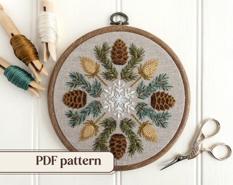 Winter hand embroidery pattern, Winter sampler PDF pattern, Winter wreath embroidery design, DIY Christmas décor, Step-by-step instructions