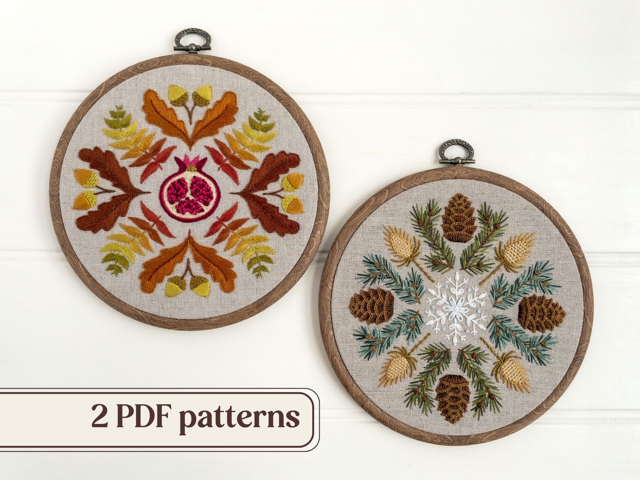 Autumn and winter embroidery patterns, Fall and winter samplers, Four seasons embroidery design, Bundle of two PDF patterns, DIY hoop art