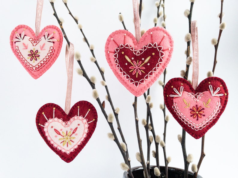 Embroidered Felt Hearts PDF Pattern DIY Heart Ornaments Etsy