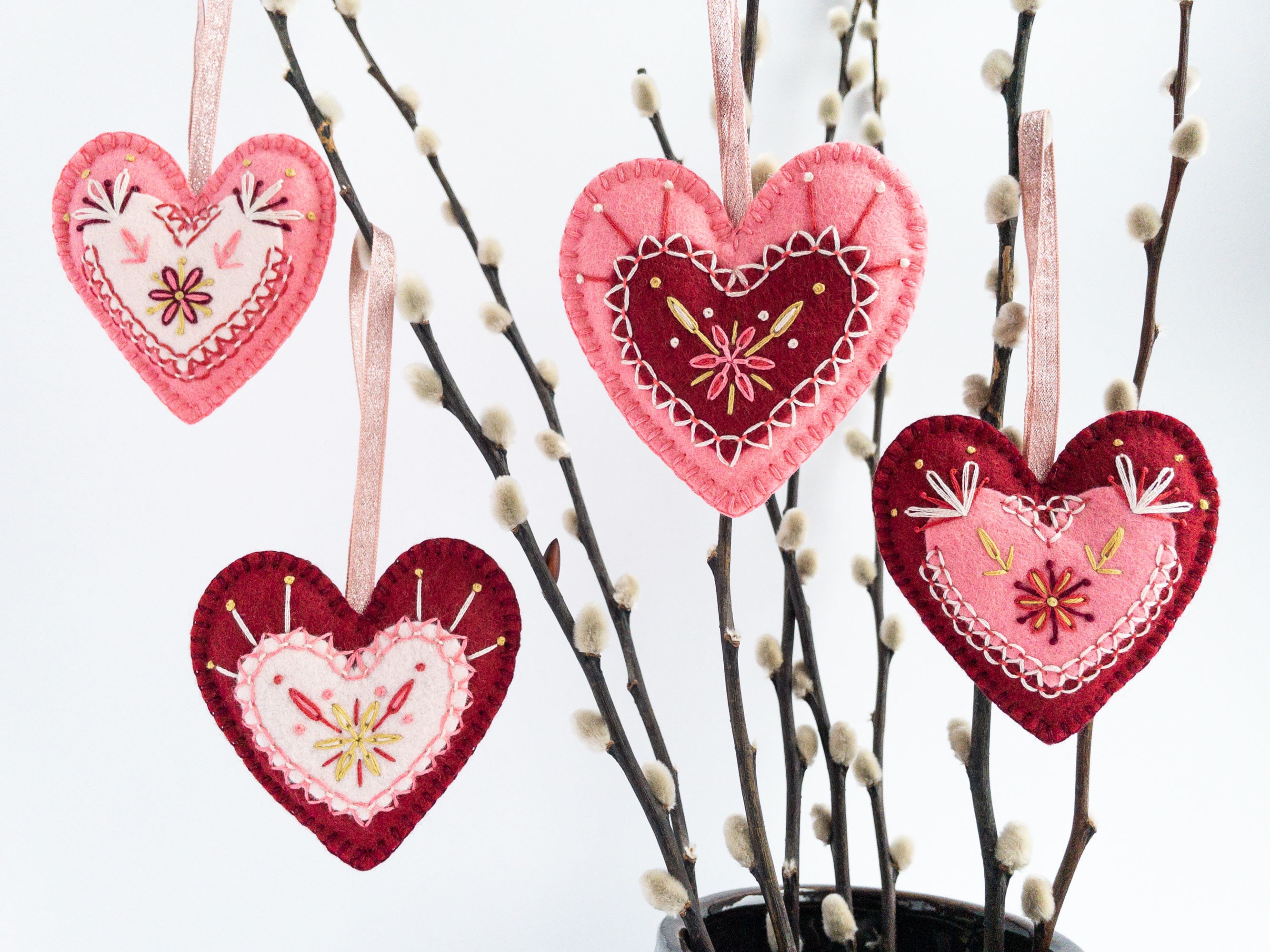 Embroidered Felt Hearts PDF Pattern DIY Heart Ornaments Etsy