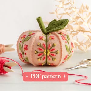 Broderimönster av filtpumpa, "Persikoblomma" DIY-blommor eller nålkudde (PDF-nedladdning)