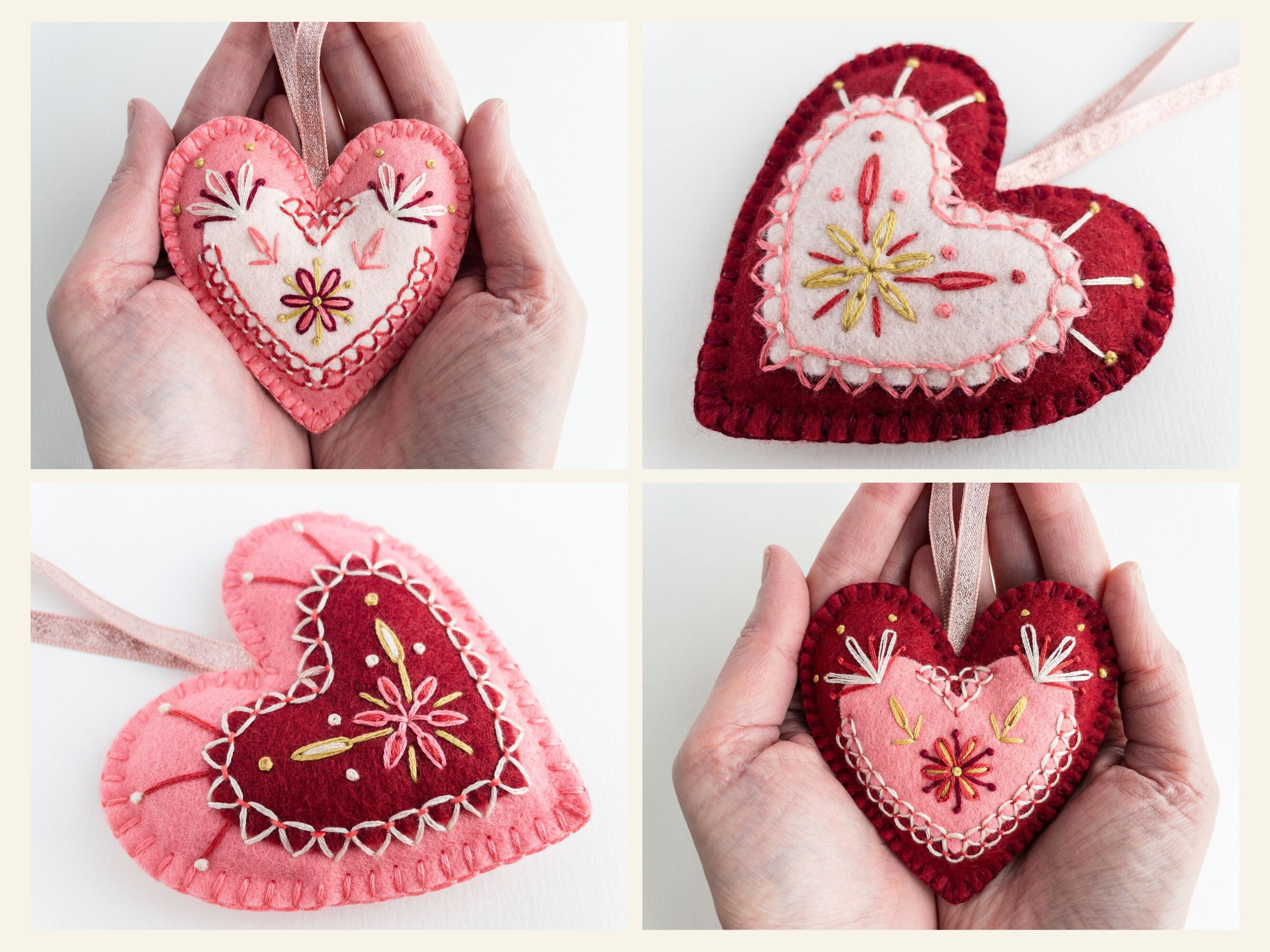 Embroidered Felt Hearts PDF Pattern DIY Heart Ornaments Etsy