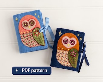 Felt owl needle book pattern, DIY hand-embroidered wool felt sewing accessory (PDF download)