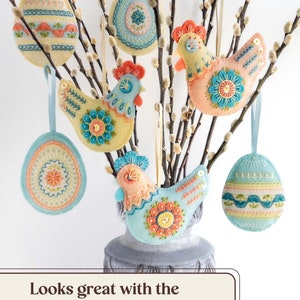 Embroidered felt Easter eggs, PDF pattern, Easter egg ornaments set, Easter craft, Hand embroidered wool felt decorations, DIY Easter gift image 7