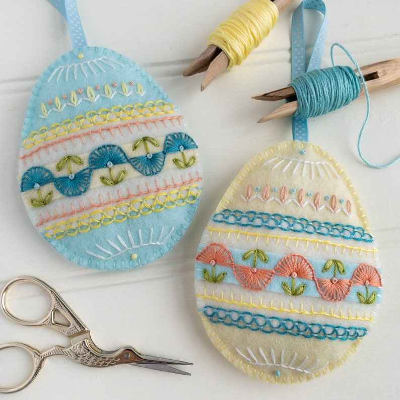 Embroidered felt Easter eggs, PDF pattern, Easter egg ornaments set, Easter craft, Hand embroidered wool felt decorations, DIY Easter gift image 4