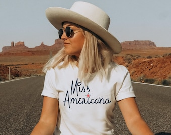 Miss Americana T-Shirt, 4th of July Shirt, Summer Shirt, Women&#39;s trendy T-Shirt, USA Shirt, Patriotic Shirt, Beach Shirt, Womens Graphic Tee