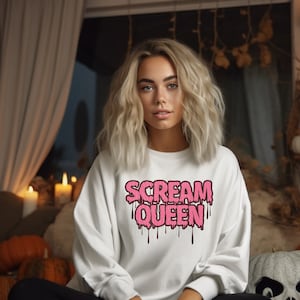 Scream Queen Sweatshirt, Halloween Shirt, Women&#39;s Trendy Oversized Sweatshirt, Halloween Shirt,  Fall Shirt, Gifts for women, Movie Night
