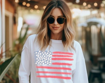 Retro America Shirt, American Flag, 4th Of July Shirt, Fourth Of July, Patriotic USA Gift, Women&#39;s Long Sleeve Graphic Tee, Comfort Colors