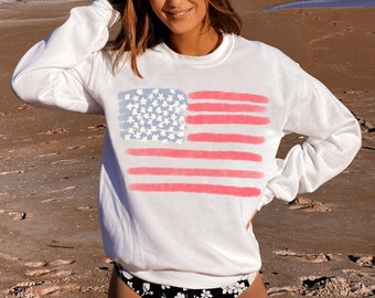 Retro America Shirt, American Flag Sweatshirt, 4th Of July Shirt, Fourth Of July, Patriotic USA Gift, Women&#39;s Trendy Sweatshirt, USA Shirt