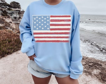 American Flag Sweatshirt, 4th Of July Shirt, Women&#39;s Trendy Crewneck Sweatshirt, 4th of July Sweatshirt, USA Shirt, Patriotic Shirt,