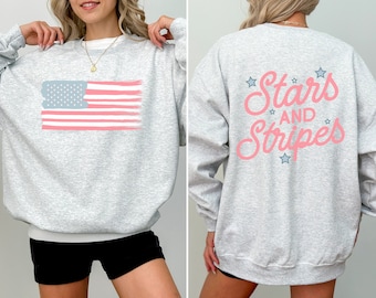 American Flag Sweatshirt Stars and Stripes Shirt 4th of July Shirt Patriotic Crewneck Women s Trendy Sweatshirt Summer Shirt USA Shirt Etsy