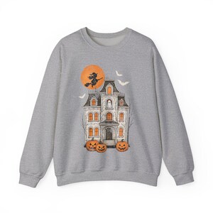 Haunted House Halloween Sweatshirt, Women's Spooky Season Crewneck, Ghost Pumpkin Witch Fall Shirt, Cozy Fall Sweatshirt, Halloween Shirt image 4