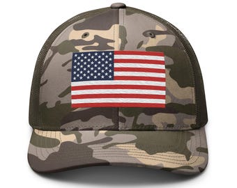 Sombrero de camionero de camuflaje de bandera estadounidense, sombrero de bandera bordada, sombrero del 4 de julio, sombrero patriótico de EE. UU.