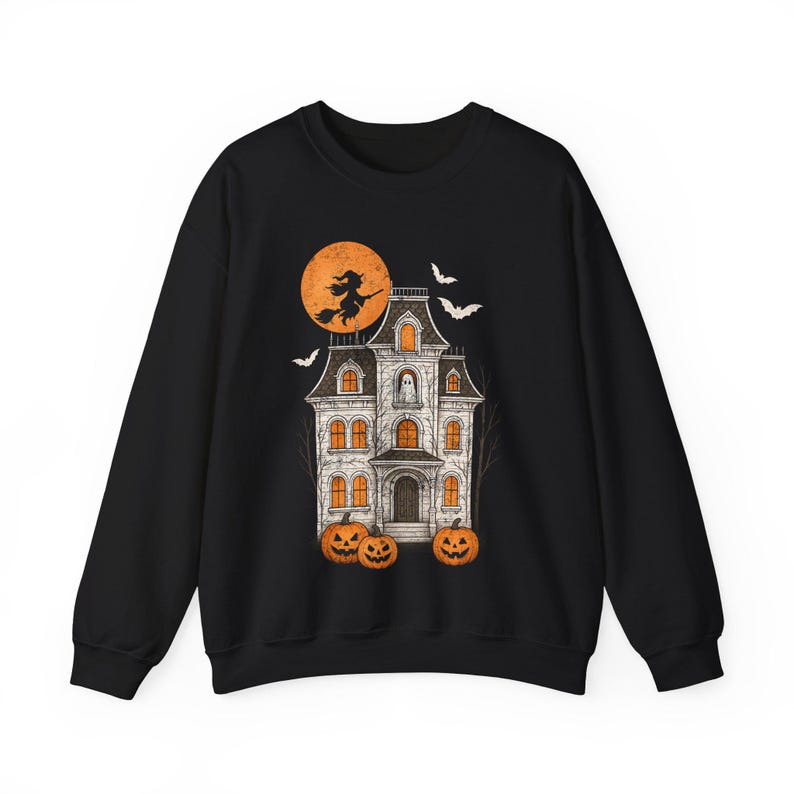 Haunted House Halloween Sweatshirt, Women's Spooky Season Crewneck, Ghost Pumpkin Witch Fall Shirt, Cozy Fall Sweatshirt, Halloween Shirt image 2