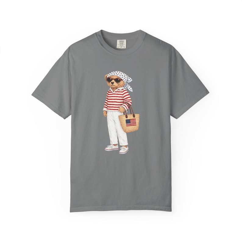 Americana Bear T-shirt, Fourth of July graphic tee Women, Preppy USA Crewneck, Patriotic Summer Pullover, Comfort colors oversized tee image 10
