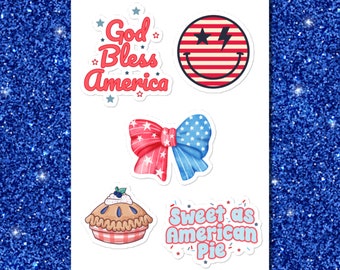 4th of July Stickers, Patriotic Stickers, Summer Sticker Sheet, Cute Decal for Laptop and Water Bottle