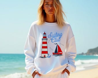 Nantucket Sailing Club Sweatshirt, Nautical Coastal Crewneck, Yacht Graphic
