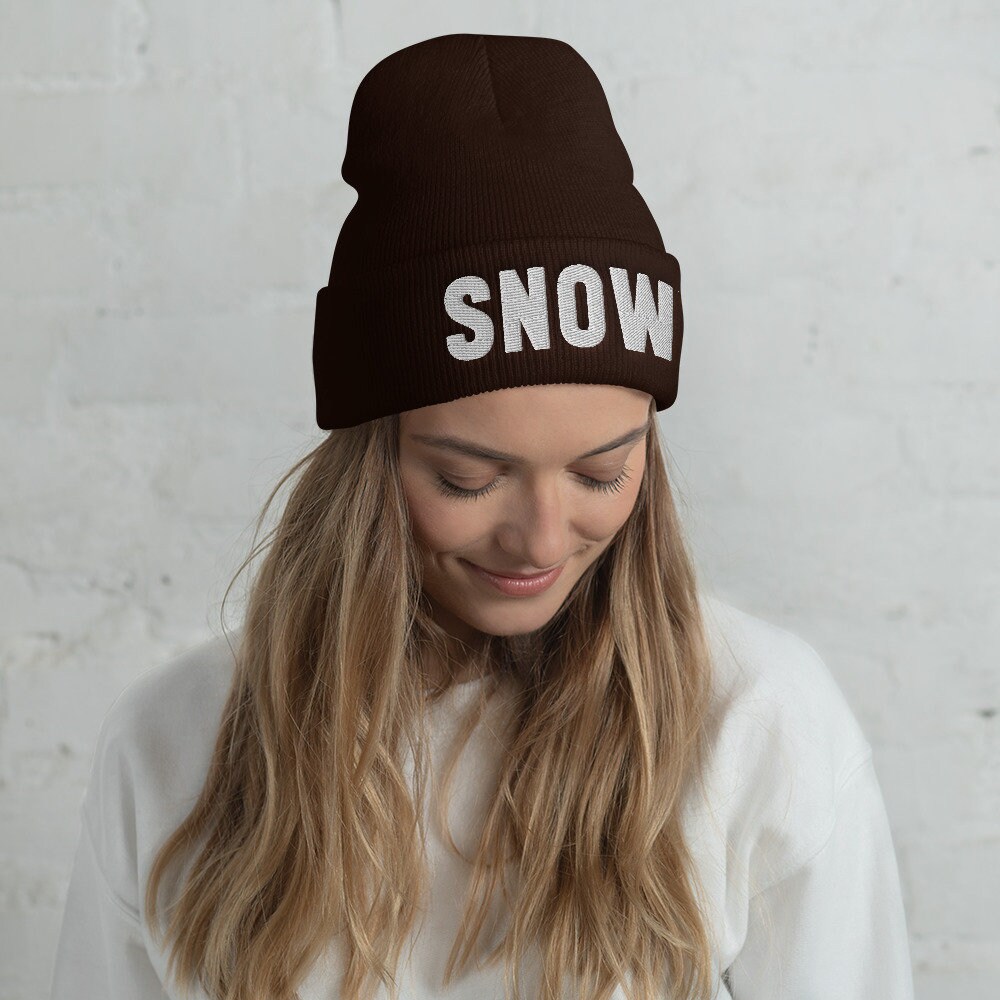 Embroidered Snow Beanie Women s Winter Hat Apres Ski Ski Hat Womens Trendy Hat Holiday Gift Gift for Women Winter Beanie Snow Hat