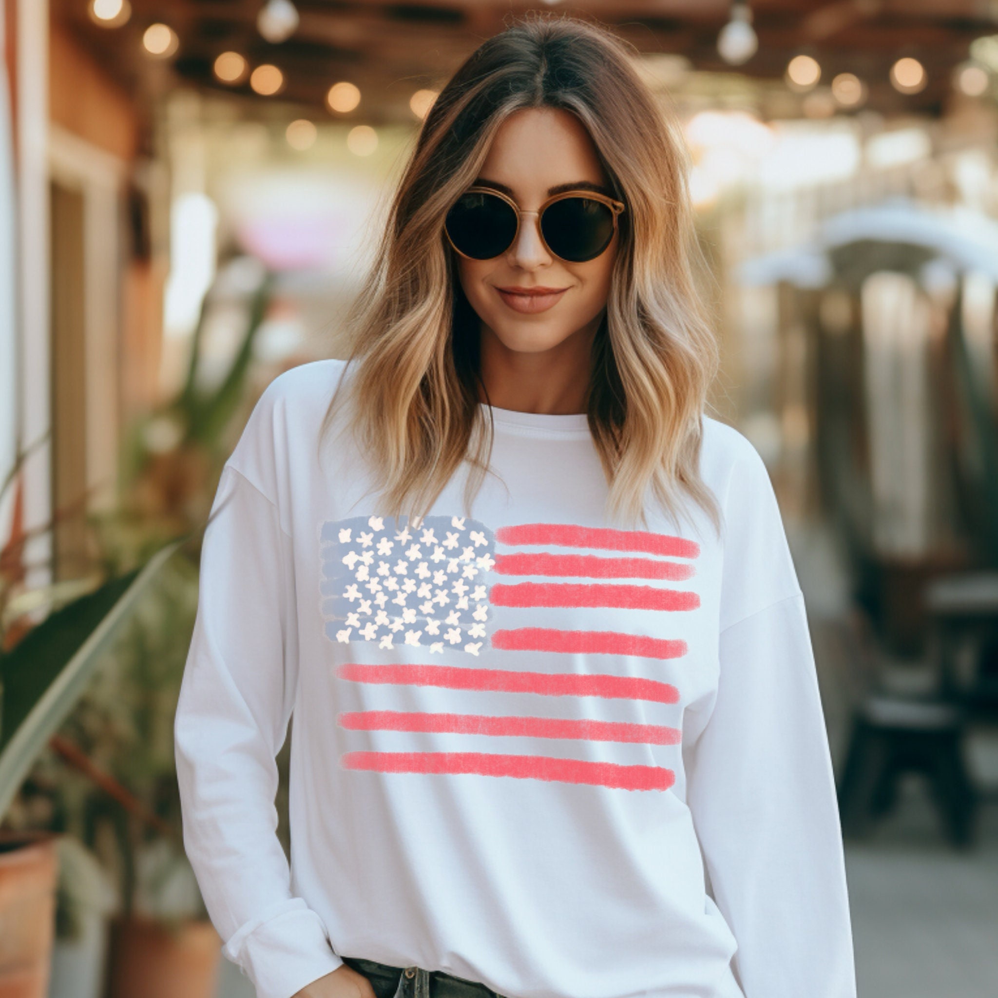 Retro America Shirt, American Flag, 4th Of July Shirt, Fourth Of July, Patriotic USA Gift, Women's Long Sleeve Graphic Tee, Comfort Colors