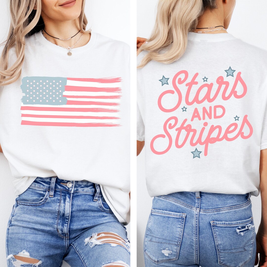 Star Floral American Flag Printed T Shirt