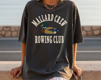 Mallard Crew Rowing Club Tee, Comfort Colors Duck Shirt, Women's Preppy Graphic Oversized T-Shirt
