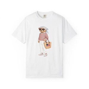 Americana Bear T-shirt, Fourth of July graphic tee Women, Preppy USA Crewneck, Patriotic Summer Pullover, Comfort colors oversized tee image 4