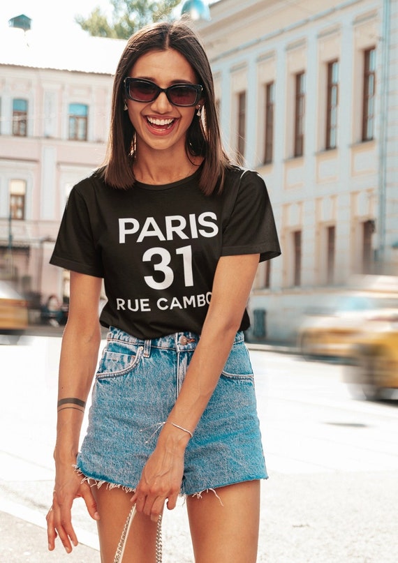 Paris 31 Rue Cambon T-shirt in White Print Women's Trendy 