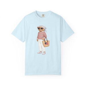 Americana Bear T-shirt, Fourth of July graphic tee Women, Preppy USA Crewneck, Patriotic Summer Pullover, Comfort colors oversized tee image 2