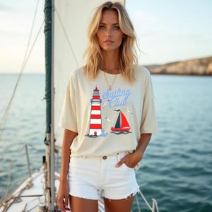 Sailing Club Shirt, Nantucket Sailing T-shirt, Nautical Shirt, Preppy Coastal Crewneck, Yacht Club Style, Women&#39;s Summer graphic tee
