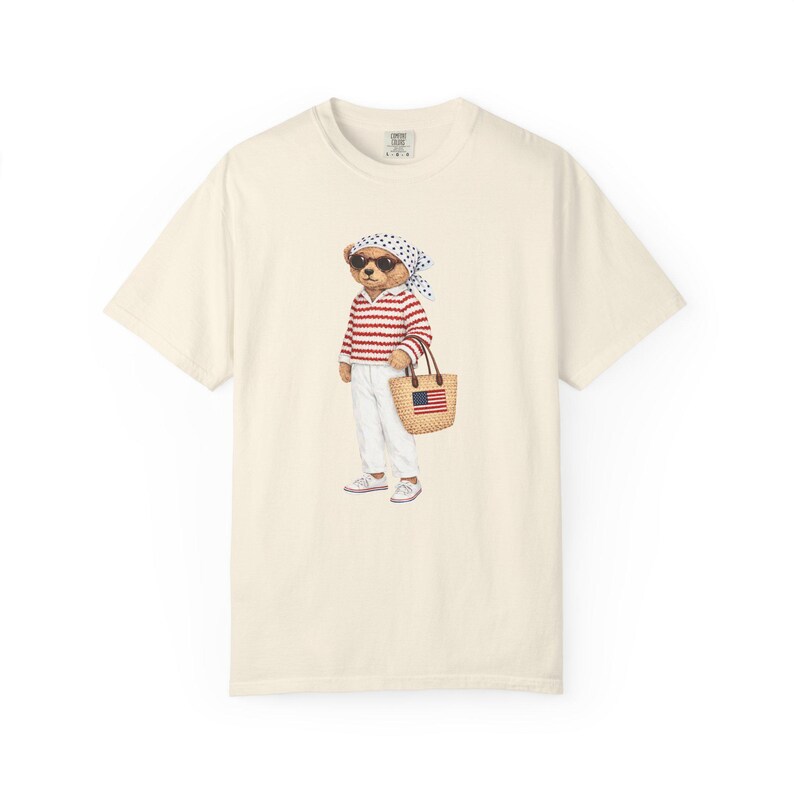 Americana Bear T-shirt, Fourth of July graphic tee Women, Preppy USA Crewneck, Patriotic Summer Pullover, Comfort colors oversized tee image 6