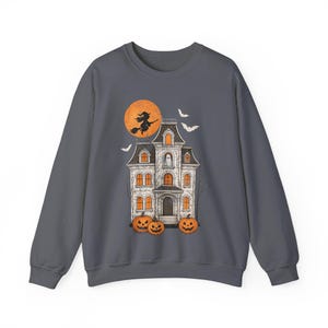 Haunted House Halloween Sweatshirt, Women's Spooky Season Crewneck, Ghost Pumpkin Witch Fall Shirt, Cozy Fall Sweatshirt, Halloween Shirt image 6