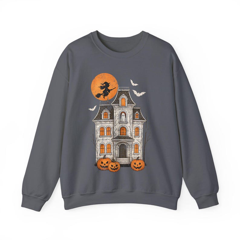 Haunted House Halloween Sweatshirt, Women's Spooky Season Crewneck, Ghost Pumpkin Witch Fall Shirt, Cozy Fall Sweatshirt, Halloween Shirt image 6