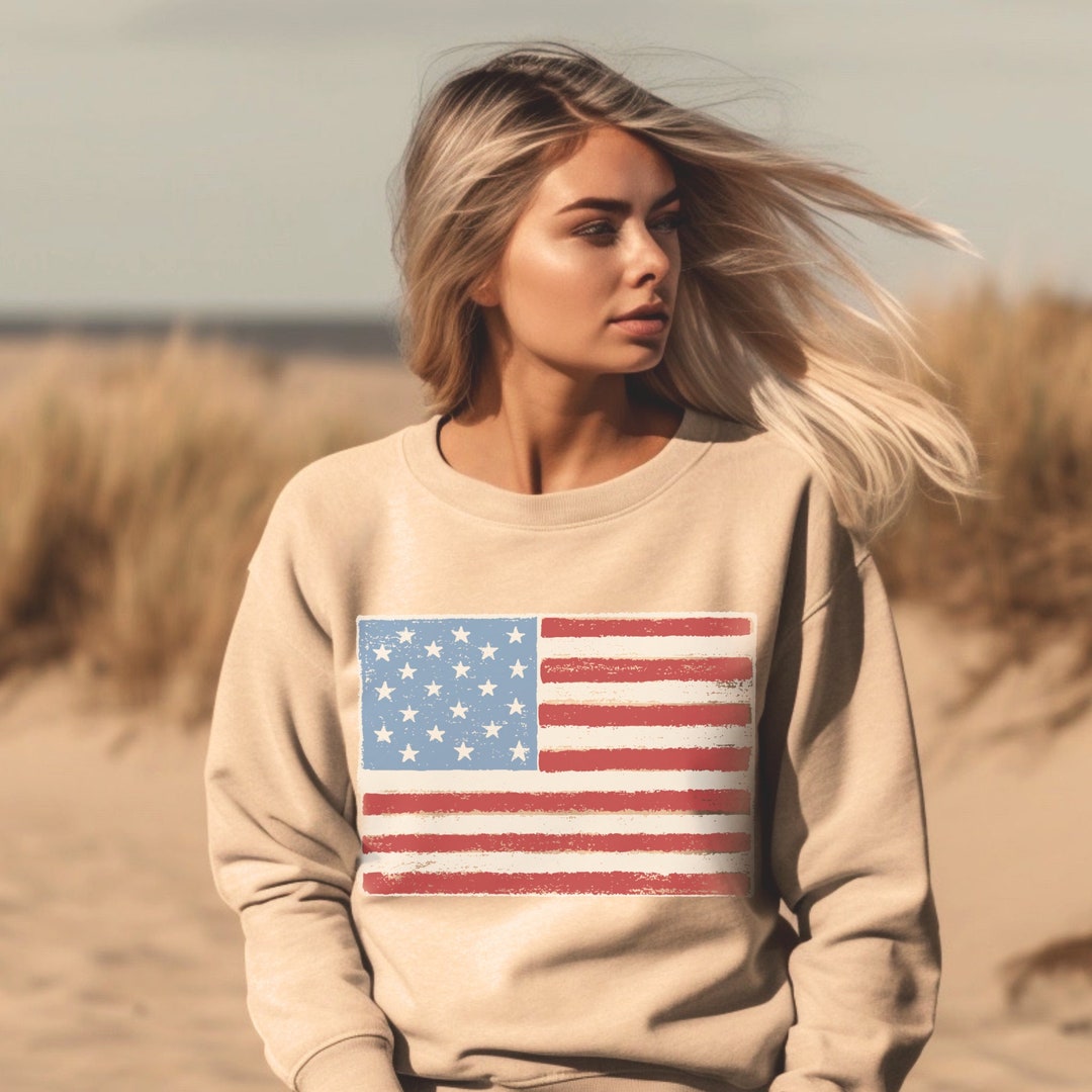 USA Flag floral patched Crewneck Sweatshirt - Whispy Blue main image 1