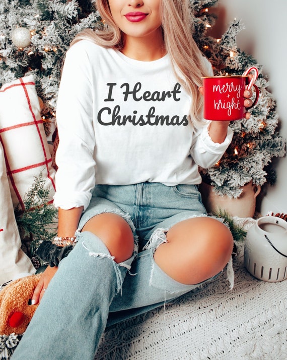 I Heart Christmas Embroidered Sweatshirt Christmas Shirt