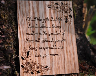 I love you mom card, floral card,  wooden card, handmade mother's day gift keepsake, wooden card, keepsake, gift for mom, gift for woman