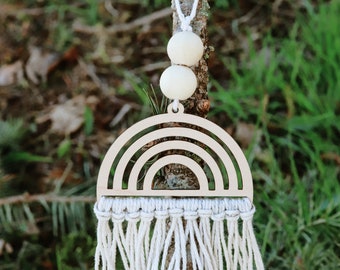 Car diffuser, car air freshener, rainbow diffuser, car scent, car ornament, macrame, rear view mirror charm, car decor