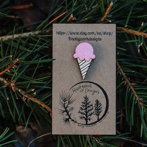 Ice cream pin, wood pin, ice cream gift, ice cream art, ice cream, cute pins, kawaii pins, funny pin, gift pin, food pin