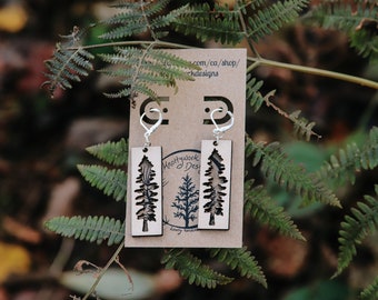 Tree earrings, tree dangle earrings, nature earrings, tree earrings wood, tree jewelry wooden, Sitka tree jewelry, tree earrings, trees