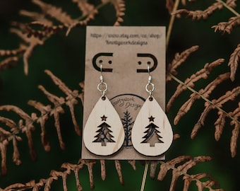 Kerstboomoorbellen, winteroorbellen, feestelijke oorbellen, kerstboomhangers, vakantieboom, houten kerstoorbellen, kerstboom