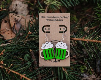 Beer earrings, beer lover gifts, Irish jewelry, funky earrings, beer gifts for women, st Patrick’s day, shamrock beer dangles