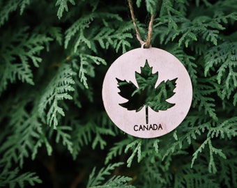 Canada ornament, maple leaf, wooden Christmas tree decor, custom ornament, handmade ornament, nature ornament, customized ornament
