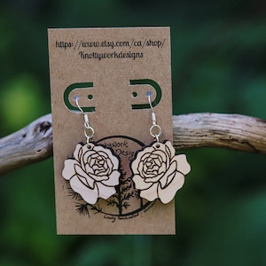 Rose earrings, botanical earrings,  novelty earrings, plant lover, flower earrings, nature earrings, rose dangle earrings, flower jewelry