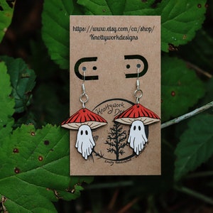 Spookachtige oorbellen, spookoorbellen, paddenstoeloorbellen, heksenoorbellen, paddenstoelsieraden, halloweenoorbellen, cottagecore-oorbellen
