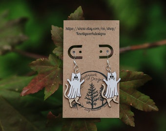 Pendientes espeluznantes, pendientes de fantasma, joyas de gato, pendientes de bruja, pendientes de maestra, pendientes de gato, pendientes colgantes de fantasma, pendientes de Halloween, dama gato