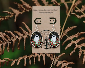 Spooky earrings, ghost earrings, ghost jewelry, witchy earrings, teacher earrings, pagan earrings, ghost dangles, halloween earrings, ghosts
