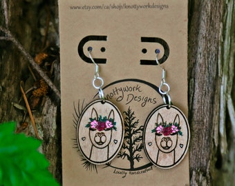 Llama dangle earrings, llama earrings,  wooden earrings, alpaca earrings, alpaca, llama, nature earrings, animal earrings Dangle