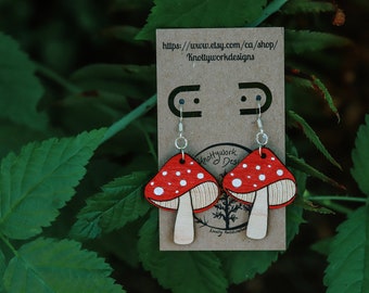 Mushroom earrings, mushroom drop earrings , cute mushroom earrings, whimsical earrings,cottagecore earrings, fairy earrings, mushroom lover