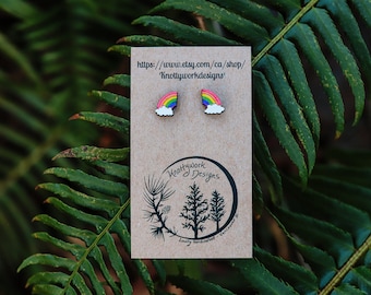 Rainbow studs, lesbian earrings, wood rainbow stud earrings, rainbow earrings, lgbtq earrings, kawaii earrings, lesbian studs, pride earring