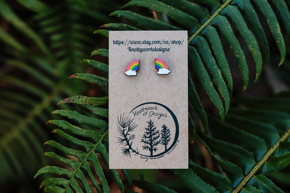 Rainbow studs, lesbian earrings, wood rainbow stud earrings, rainbow earrings, lgbtq earrings, kawaii earrings, lesbian studs, pride earring