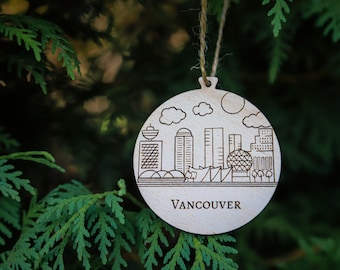 Vancouver Ornament, Kanada Ornament, Stadt Ornament, Weihnachtsschmuck, Natur Holz Ornament, Stadtbild, Souvenir, Stadt Ornament